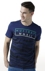 Huetrap Blue Mens Short Sleeve Graphic Printed Tshirt-HT17MKGRALNY01060