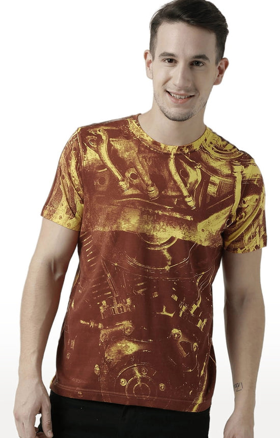 Huetrap Yellow Mens Short Sleeve Graphic Printed Tshirt-HT17MKGRAYLW01066