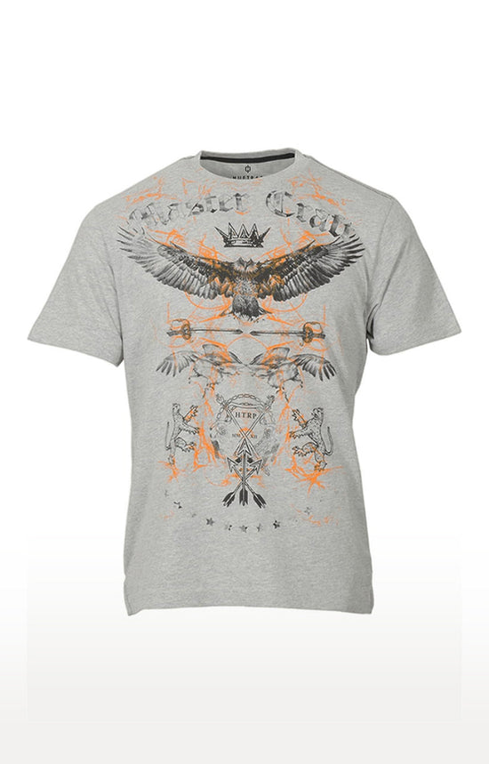 Huetrap Grey Mens Short Sleeve Graphic Printed Tshirt-HT16MKGRAGML00390