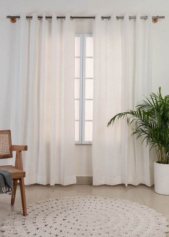 Solid white 100% cotton plain curtain for bedroom - Room darkening - Pack of 1-230421109