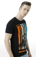 Huetrap Black Mens Short Sleeve Graphic Printed Tshirt-HT17MKGRABLK00717