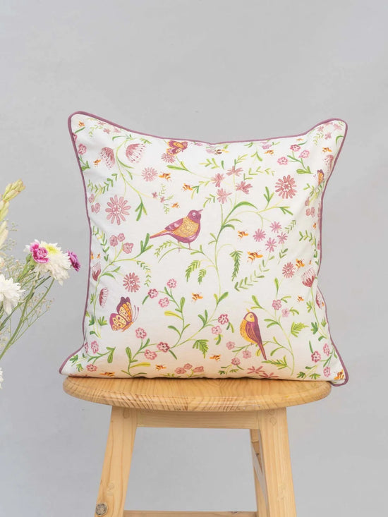 Whimsical Garden 100% cotton floral cushion cover for sofa - Multicolor-230454118