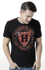 Huetrap Black Mens Short Sleeve Graphic Printed Tshirt-HT17MKGRABLK00997