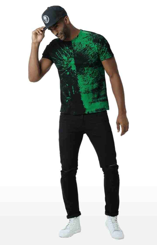 Huetrap Green Mens Short Sleeve Graphic Printed Tshirt-HT17MKGRAGRE00302