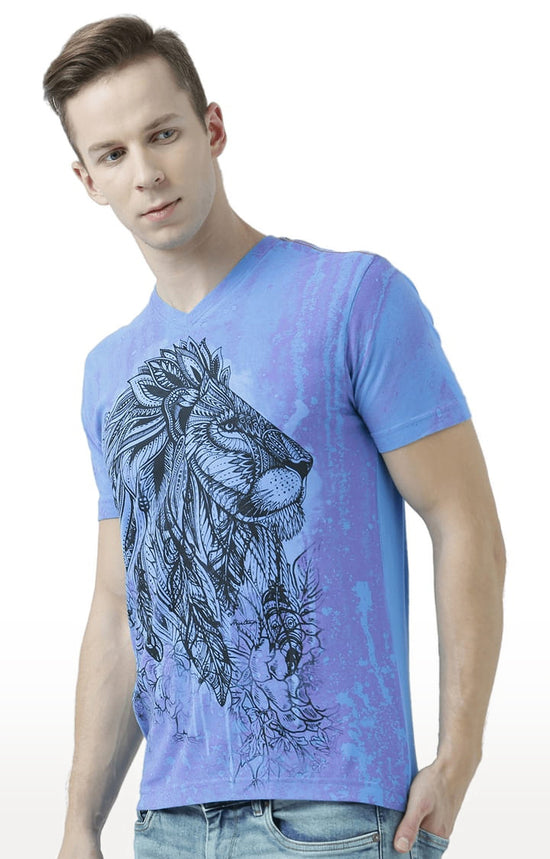 Huetrap Blue Mens Short Sleeve Graphic Printed Tshirt-HT17MKGRATQB00523