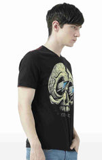 Huetrap Black Mens Short Sleeve Graphic Printed Tshirt-HT17MKGRABLK01022