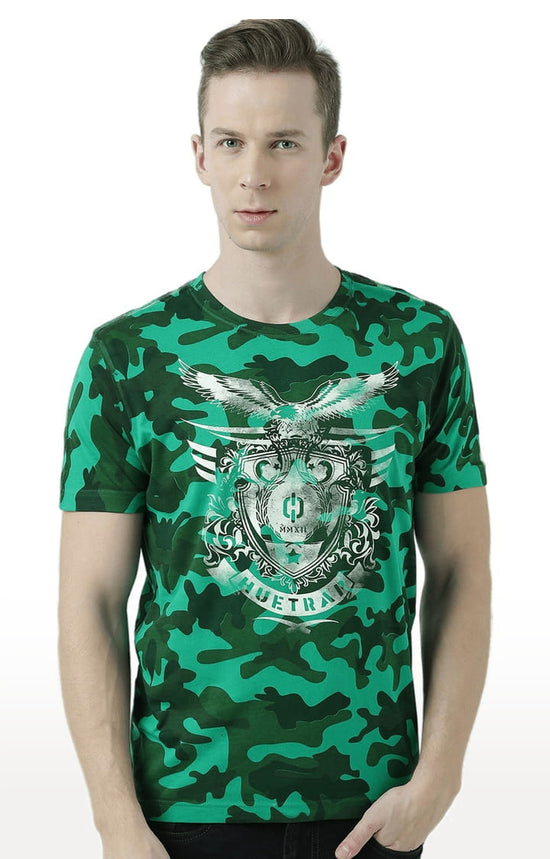 Huetrap Green Mens Short Sleeve Graphic Printed Tshirt-HT17MKGRAGRE00918