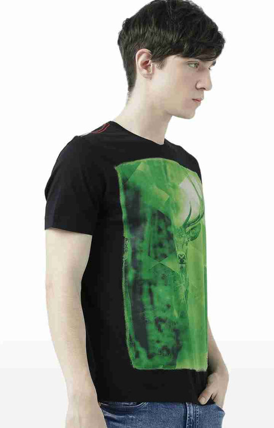 Huetrap Black Mens Short Sleeve Graphic Printed Tshirt-HT17MKGRABLK00519