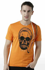 Huetrap Orange Mens Short Sleeve Graphic Printed Tshirt-HT17MKGRABZO01061