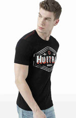 Huetrap Black Mens Short Sleeve Graphic Printed Tshirt-HT17MKGRABLK01094