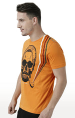 Huetrap Orange Mens Short Sleeve Graphic Printed Tshirt-HT17MKGRABZO01061