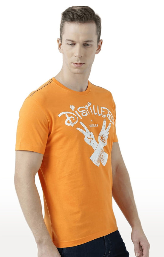 Huetrap Orange Mens Short Sleeve Graphic Printed Tshirt-HT17MKGRABZO01107