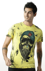 Huetrap Yellow Mens Short Sleeve Graphic Printed Tshirt-HT17MKGRAYLW00321