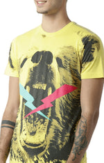 Huetrap Yellow Mens Short Sleeve Graphic Printed Tshirt-HT17MKGRAYLW00280