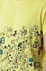 Huetrap Yellow Mens Short Sleeve Graphic Printed Tshirt-HT16MKGRAYLW00377