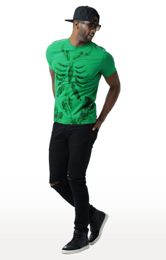 Huetrap Green Mens Short Sleeve Graphic Printed Tshirt-HT17MKGRAGRE00306