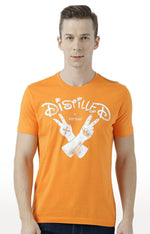 Huetrap Orange Mens Short Sleeve Graphic Printed Tshirt-HT17MKGRABZO01107