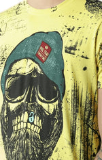 Huetrap Yellow Mens Short Sleeve Graphic Printed Tshirt-HT17MKGRAYLW00321