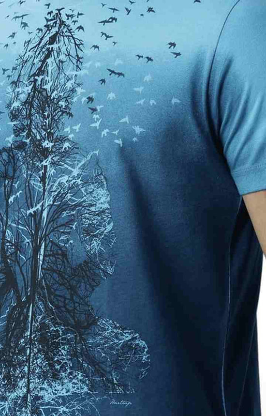 Huetrap Blue Mens Short Sleeve Graphic Printed Tshirt-HT16MKGRATQB00272