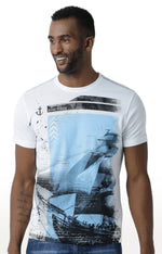 Huetrap White Mens Short Sleeve Graphic Printed Tshirt-HT16MKGRAWHT00378