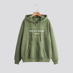 French Terry Green Hoodies with Zipper, 100% Cotton - 240 GSM