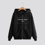 French Terry Black Hoodies with Zipper, 100% Cotton - 240 GSM