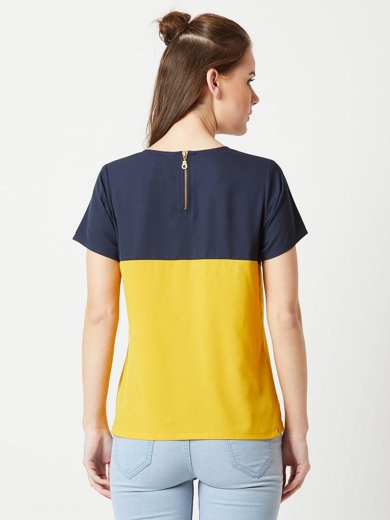 Stay Gold Colour Block Multicolor-Base Navy Blue Top