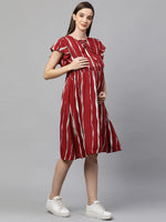 MomToBe Women's Rayon Wine Red Dress