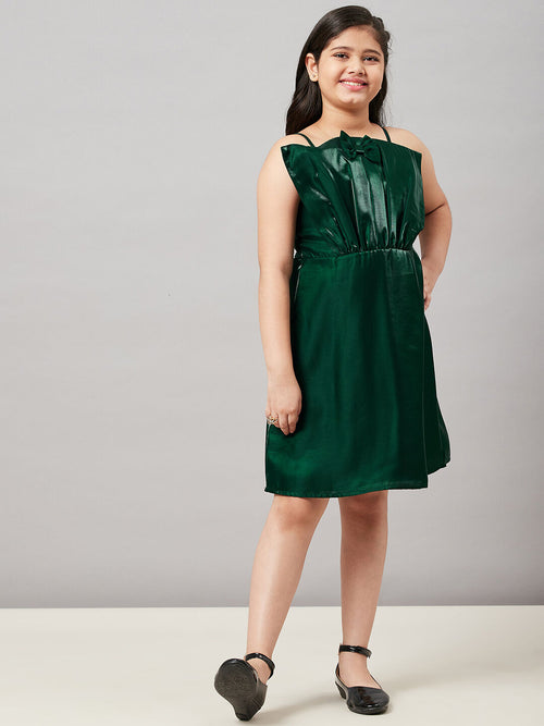 Girl's Raffle Solid Dress Green