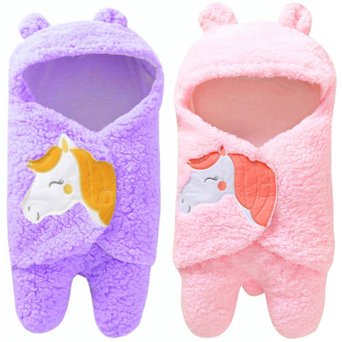 Brandonn Smiley Supersoft Wearable Hooded Swaddle Wrapper Cum Baby Sleeping Bag for Babies Pack of 2