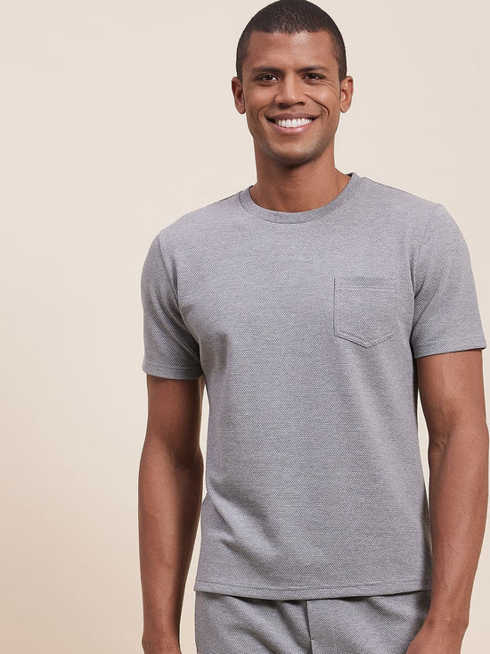 Men's Grey Melange Slim Fit Pocket T-Shirt