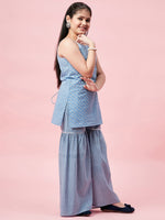 Girl's Tight Wardrobe Printed Kurti Set Blue