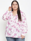 Full Of Love Light Pink Floral Print Plus Size Women Shirt