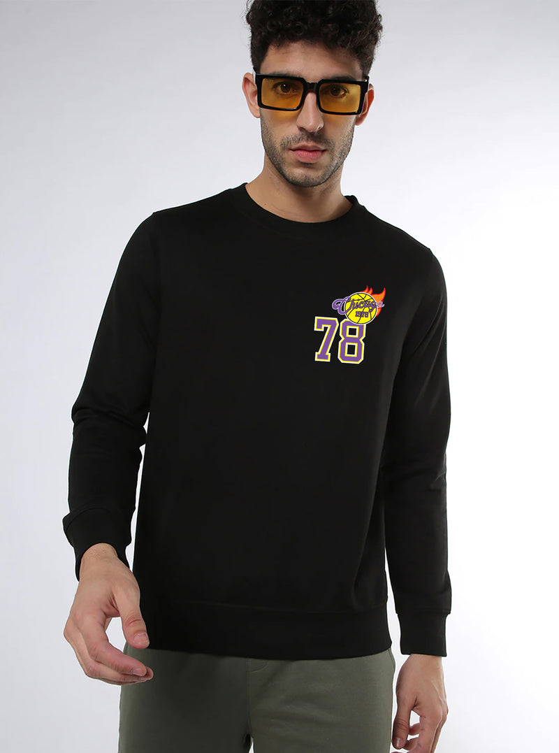 Manlino Prettywow Mens Black Round Neck Regular Graphic Printed Sweatshirt