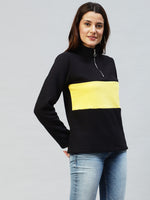 Rigo Women Black Colorblock High Neck Sweatshirt