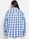 Minimalist Blue Brush Check Plus Size Women Shirt