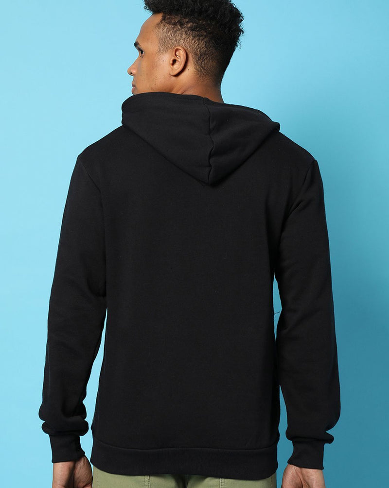 Campus Sutra Mens Black Solid Sweatshirt With Hoodie Regular Fit For Casual Wear | Cotton Blend Fabric | Trendy Sweatshirt Crafted With Comfort Fit & High Performance For Everyday Wear