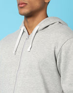 Campus Sutra Mens Grey Solid Zipper Sweatshirt With Hoodie Regular Fit For Casual Wear | Cotton Blend Fabric | Trendy Sweatshirt Crafted With Comfort Fit & High Performance For Everyday Wear