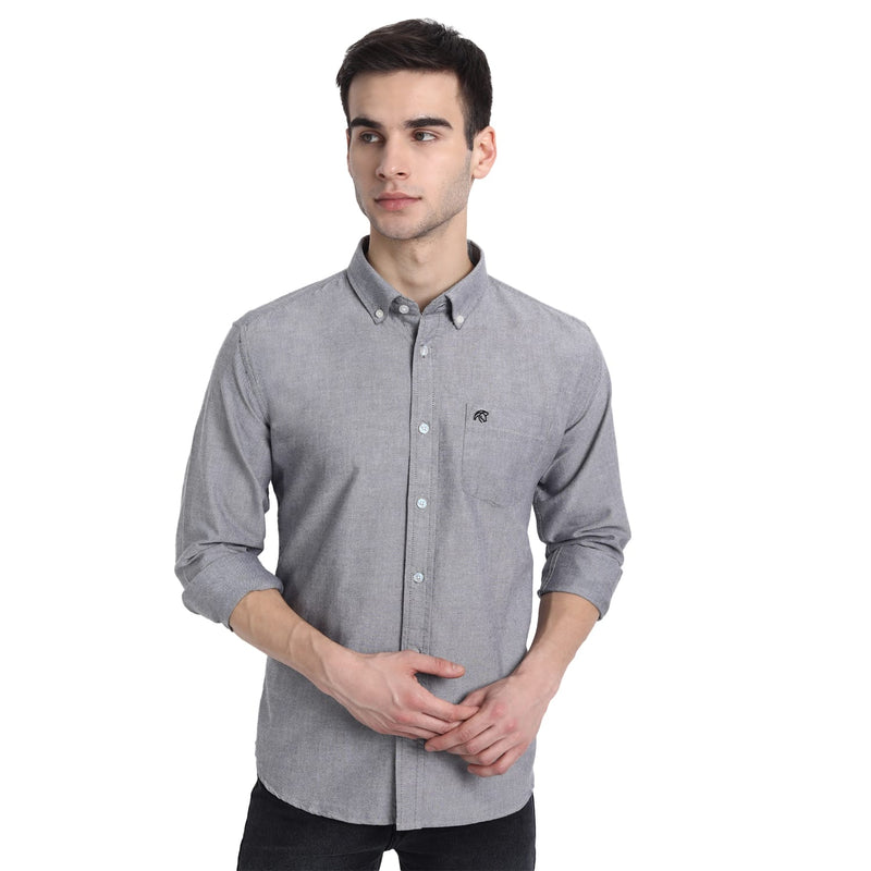 Men Grey Oxford Cotton Shirt Slim Fit