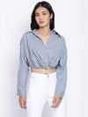 Bunnico Blue Overlapped Women Crop Shirt
