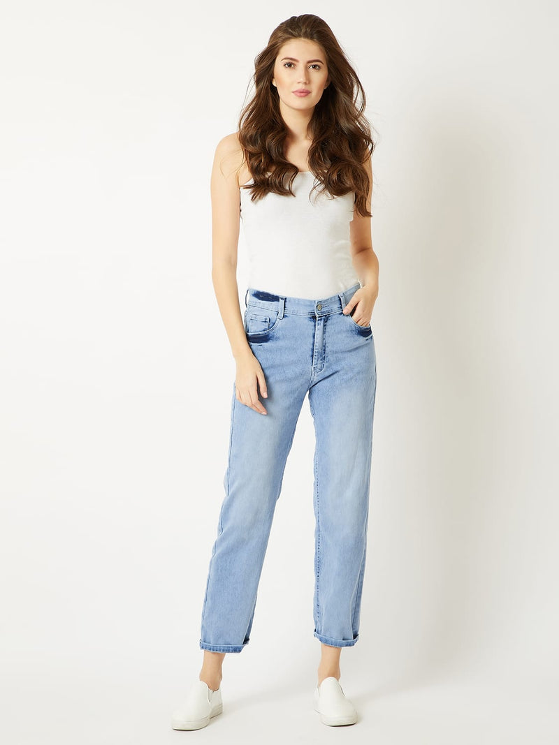 Cotton Block Out Haters High rise Jeans Light Blue