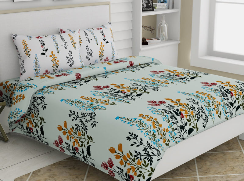 Dream Floral Romance 100% Cotton Double Bedsheet with 2 Pillow Covers, 186 Thread Count (Tropical Green)