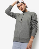 Campus Sutra Men's Light Grey Textured Regular Fit Cotton Jacket For Winter Wear | Low-Cut Standing Collar | Full Sleeve | Zipper | Casual Jacket For Man | Western Stylish Jacket For Men
