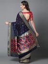 Sareemall Navy Blue Festive Cotton Blend Woven Design Saree With Unstitched Blouse