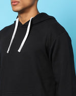 Campus Sutra Mens Black Solid Sweatshirt With Hoodie Regular Fit For Casual Wear | Cotton Blend Fabric | Trendy Sweatshirt Crafted With Comfort Fit & High Performance For Everyday Wear