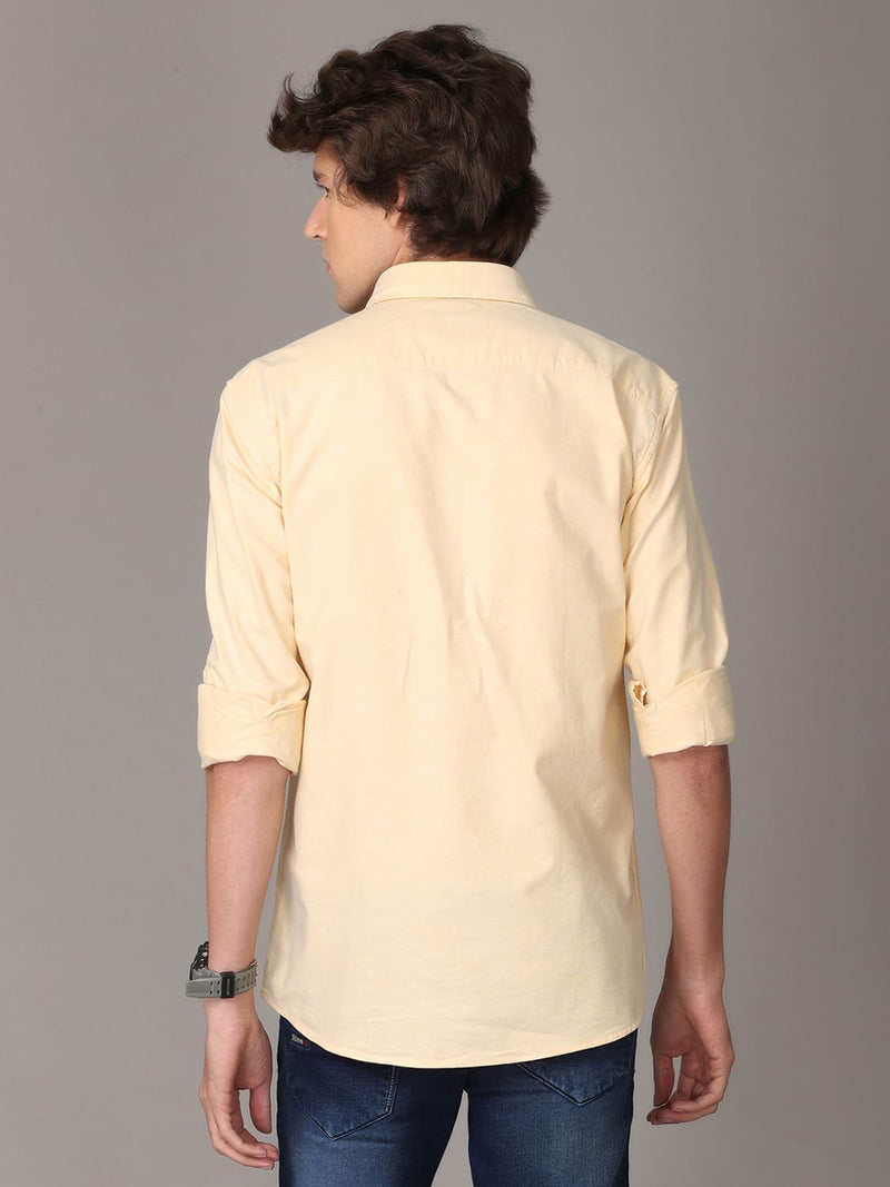 Oxford Chambray Yellow Slim Fit Cotton Casual Shirt