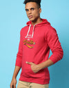 Campus Sutra Mens Red Solid Printed Sweatshirt With Hoodie| Cotton Blend Fabric | Trendy Sweatshirt Crafted With Comfort Fit & High Performance For Everyday Wear