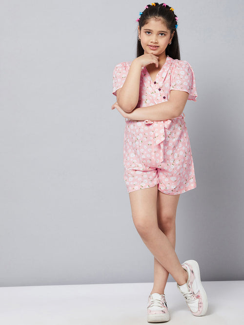 Girl's Everyday Printed Jumpsuit Peach