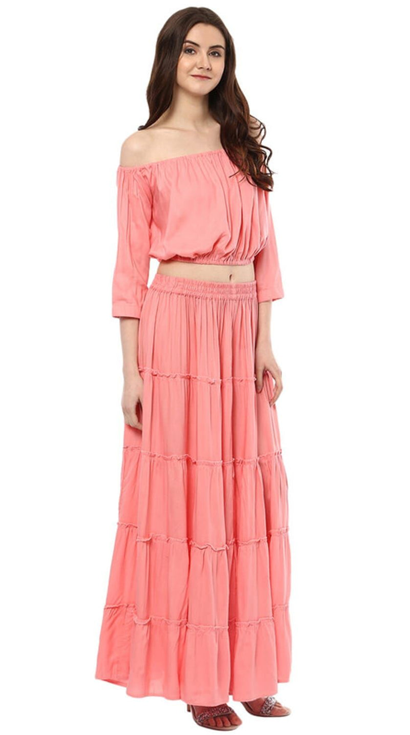 Aawari Rayon Two Piece Prom Dress For Girls and Women Peach