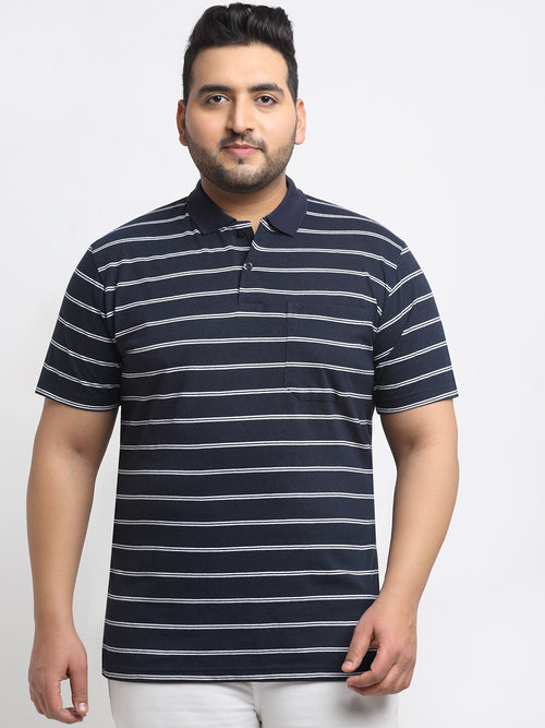 Venitian Men Striped Plus Size Polo T-shirt With Pocket